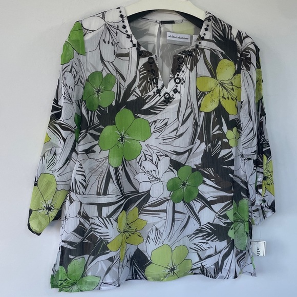 Alfred Dunner Sao Paolo Green and Black Floral Lined Blouse 8P - Picture 6 of 15